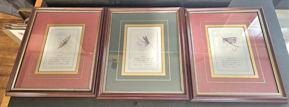 Lot of 3 - Fishing Tackle Framed Art Prints 11x13 Frame